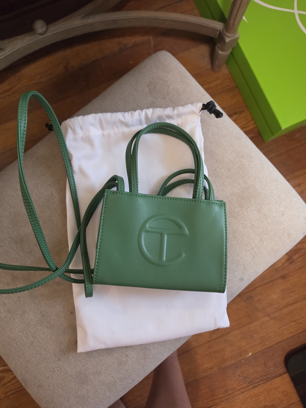 Green Leather mini TELFAR Crossbody Bag with Embossed Logo